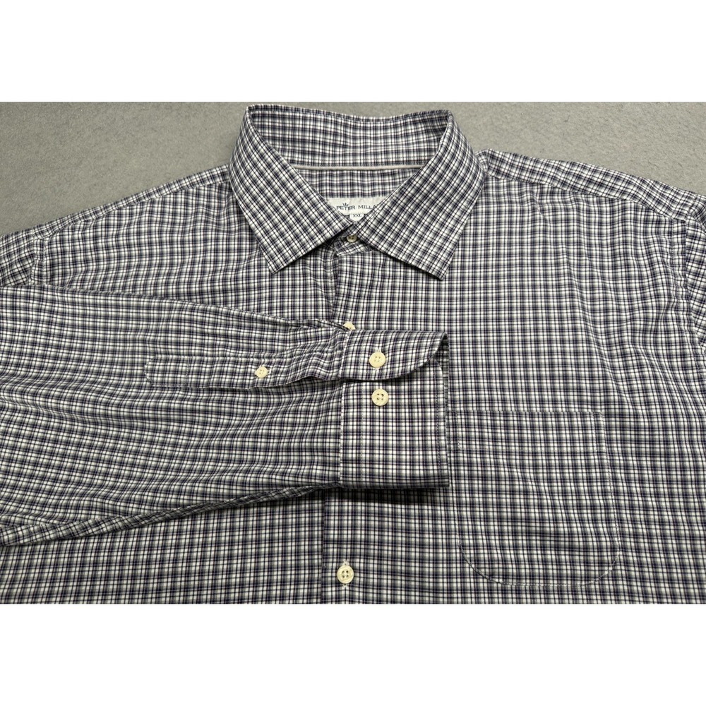 Peter Millar Shirt Mens XXL Blue Gray Button Crown Ease Curtis Sport Performance
